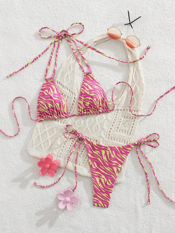 Sommer sexy Blumen Muster Bikini Badeanzug, Zweiteiler Bademode für den Strandurlaub