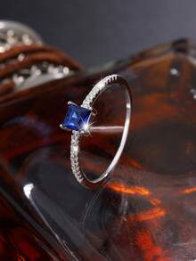 Delicate & Precise EU&US Style S925 Silver Square Cubic Zirconia Princess Ring With Moonstone, Birthstone Jewelry, Suitable For Daily Wear, Easter Gift, Random Box Style - Birthstone Rings - View 13