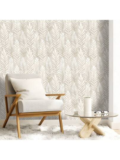 Roll Beige Bohemian Leaf Pattern Textured Wallpaper, PVC Self Adhesive Wand Sticker, Waterproof Moisture Proof Bloemen Removable Reusable, Easy To Install Clean, Living Room, Kitchen, Bedroom, Dining Room Furniture Seamless Splicing view 3