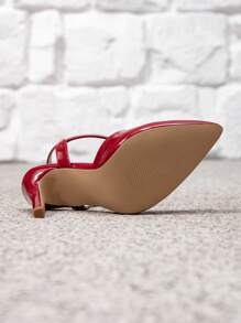 1 Pair Women's Solid Color Commute PU Leather Buckle Red Shoes, Suitable For Party, All Season