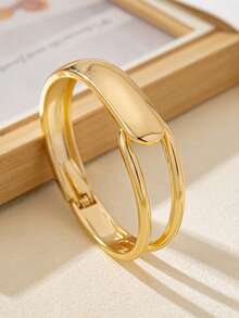 3 件/1 套简约几何波浪竹节形不对称金属手镯套装，适合女性，厚哑光金属和锌合金材质 - 明亮 - 查看 8