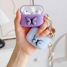 1 Set Cute Butterfly Silicone Airpod Case Cover With Keychain For Women - Purple - View 5