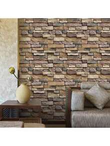 Papel Tapiz Adherible Estilo Piedra Ladrillo Para Pared 10m X 45cm - Café integral - Ver 8