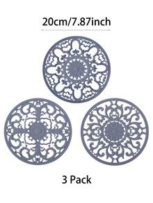 3pcs Traditional Silicone Heat Resistant Pads (20cm/7.87in, 16cm/6.3in) - Non-Slip Heat Resistant Kitchen Mats For Countertop And Tabletop - Kitchen Trivets For Hot Dishes And Cookware - Hot Pot Holders For Pots And Pans - View 3