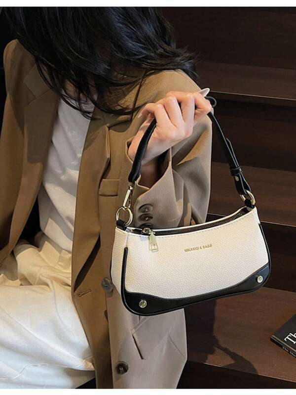 حقيبة كتف للنساء موضة ربيع/صيف 2025 ، حقيبة بغيت ذات ألوان متباينة من البولي يوريثان، أغلاق بسوستة، مناسبة للسيدات والفتيات والطالبات وموظفات المكاتب، مثالية للعمل والتسوق والعطلات والهدايا