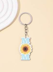 Mother's Day DIY Handmade New Key Chain, 1 Piece MOM Sunflower Leopard Print Heart Wooden Tag Key Chain Pendant, Creative Gift, English Letter Wooden Keychain, Holiday Gift, Handmade DIY, Suitable For Daily Use, Mother's Day Gift For Mom Car Accessories Bag Charm