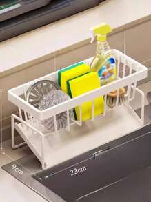 1pc Multi-Functional Carbon Steel Kitchen Storage Rack Kitchen Sink Faucet Sponge Drain Basket Kitchen Shelf Sink Rags Draining Rack Detergent Steel Wire Ball Storage Rack, No Hole Punching And No Installation, Can Hang Cleaning Cloth Can Store Cleaning Tools, Kitchen Accessories