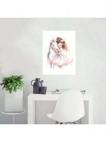 1/6PCS Optional Frame Posters Wall Arts Modern Pink Ballerina Girl Unicorn Butterfly Poster Kids Room Decorative Posters Wall Bedroom Decor ,Wall Art With Frame