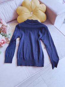 Basic Knitted Cold Weather Blouse Round Neck Sweater Women's Fashion - Azul - Ver 2