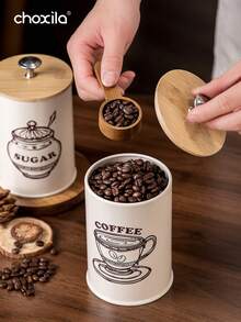 choxila 3pcs Set Metal Storage Jars For Coffee, Tea & Sugar, Moisture-Proof, Airtight Food Sealed Cans With Lids, Coffee Storage Canisters Kitchen Organizers - Beige - View 3