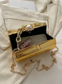 1 pieza Bolso de hombro redondo de cadena de alta calidad y moda, bolsa de cosméticos de lujo versátil