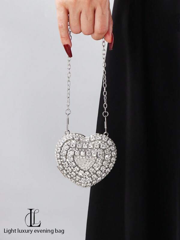 Bolso de maquillaje mini con forma de corazón, con cristales brillantes y vintage, bolso de mano elegante, bolso de hombro, monedero, bolso con cadena, adecuado para combinar con atuendos, bodas, fiestas, bailes de graduación, regalos de cumpleaños, vacaciones