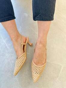 Women's Pointed Toe Hollow Design Adjustable Buckle Elegant Vintage High Heel Sandals Summer Sandals For Women - Khaki - View 3