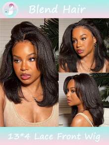 Yaki 直发鲍勃假发真人发预剪透明蕾丝告别结无胶假发真人发拉上即走预漂白隐形结 13x4 蕾丝前假发蕾丝鲍勃混合发 8-16 英寸（混合假发 - 混合人发和合成发）假发人发混合发/女士人发混合发假发/人发混合蕾丝前假发/无胶假发/漂白结/蕾丝假发/化装派对/万圣节 - SNatural - 查看 2