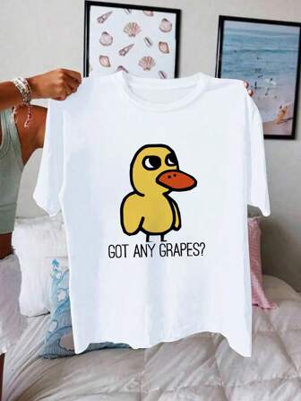 Camiseta corta de manga corta y cuello redondo oversize para mujer con el diseño divertido de memes "Canción del pato" y "Limonada con uvas congelada"