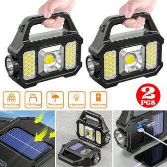 NetHong 2Pcs Camping Torch Light Solar USB Rechargeable Multifunctional Portable LED Light UK
