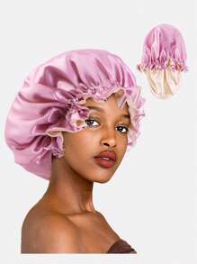 2pcs Plus Size Double-Layer Lace Trim Round Night Sleep Cap, Chemo Hat, Hair Cover Accessory For Women Valentine's Day Valentines