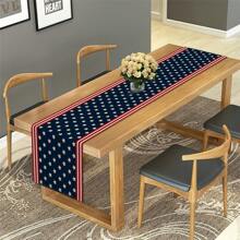 1 pièce de chemin de table rectangulaire au look de lin patriotique américain, en matériau 100% tissé, convenant pour le Jour de l'Indépendance, le Memorial Day - design rayé bleu et blanc, convient pour la salle à manger, le salon, le bureau - décoration de fête centrale, plusieurs options de taille, décoration du Jour de l'Indépendance