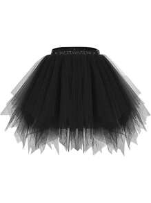 1 pieza Falda de tul asimétrica y sexy de colores blanco y negro para fiesta de Halloween, celebración de vacaciones