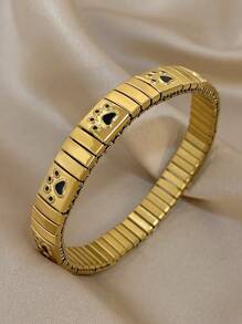 1 pieza Pulsera de reloj elástica con Charm de huella de gato elegante y lindo, chapada en oro de 18K de acero inoxidable, regalo del Día de la Madre, regalo para maestros, regalo de graduación, joyería bohemia, accesorios de playa, para fiesta diaria, viaje, rave/baile de graduación, joyería dorada