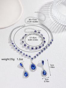 1 Set Women's Fashion Jewelry Set: Necklace, Earrings, Bracelet - Royal Blue - View 6