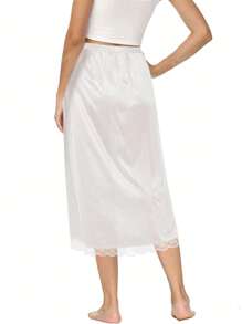 Women's Elegant Skirt With Lace Hem And Elastic Waistband, Slip/Underskirt For Daily Skirt Layering