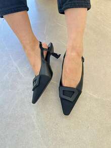 Fashionable And Elegant Geometric Decor Pointed Toe High Heels - Black - View 3
