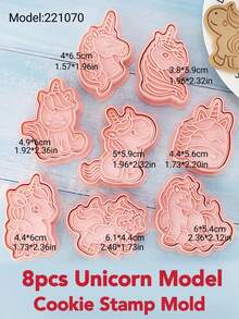 8 件饼干切模，压式 3D 立体饼干模具，翻糖蛋糕烘焙工具，面包饼干形状模具，1 盒 8 件饼干小模具 - 粉色 - 查看 8