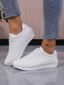 Women's Color Block Casual Sneakers, Fashion Versatile Flat Gump Shoes, Student Light Weight Leisure Sports Shoes - White - View 5
