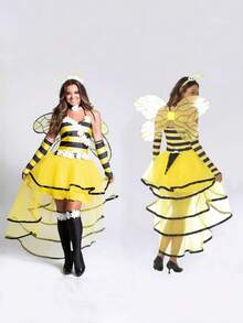 1 Set Halloween Bee & Ladybug Cosplay Costume, Wings For Halloween, Carnival Festival - Yellow - View 2