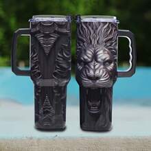 Gome 40oz Lion Tumbler With Handle For Men – Fierce & Bold Insulated Stainless Steel Cup, Birthday Gift For Boyfriend, Husband, Or Father, With Lid & Straw - Black - View 5