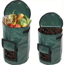 1pc Outdoor Compost Box, Reusable Garbage Bag, Self-Made Nutrient Soil Compost Bag, Kitchen Waste Collection Bag, Two-Way Zipper With Fertilizer Port - Green - View 2