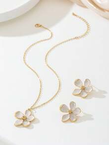 2 件套珐琅釉面花卉吊坠项链和耳环套装，简约、优雅、时尚，适合母亲节礼物、派对、宴会和日常佩戴