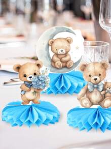 1set/6pcs Teddy Bear Honeycomb Centerpieces Set For Babyshower, Birthday, Gender Reveal,Home Decoration,Birthday Decor,Table Decor