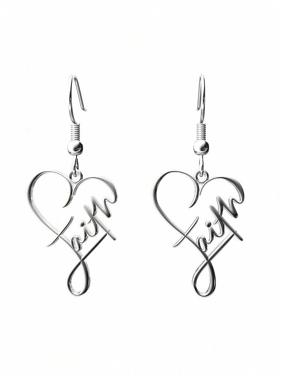 不锈钢十字心形设计创意优雅吊坠耳环镀银珠宝女性礼物