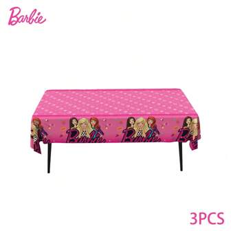 Barbie 每包3件芭比官方授权芭比玫瑰红桌布可爱卡通动漫周边装饰公主主题派对用品生日婚礼圣诞节最佳选择