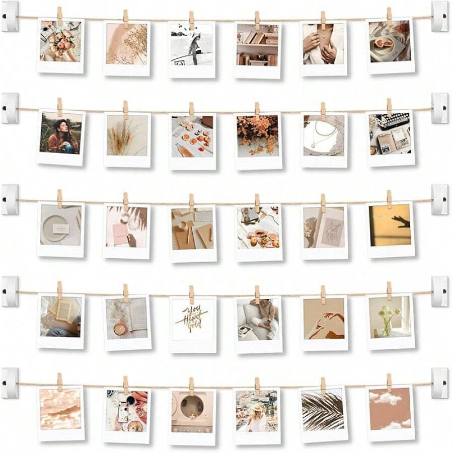 Hanging Photo Display Room Picture Wall Decor,4x6 Photo Collage Picture Frames For Wall Hanging With 30 Clips Multi Photo Wall For Dorm Room Decor - White - View 1