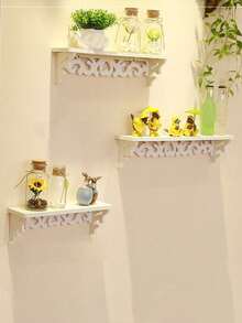 1pc Simple Farmhouse Style Display Rack, Wall Mount Storage Shelf, Decor Piece, Floating Bookshelf, No Drill Needed - White - View 3