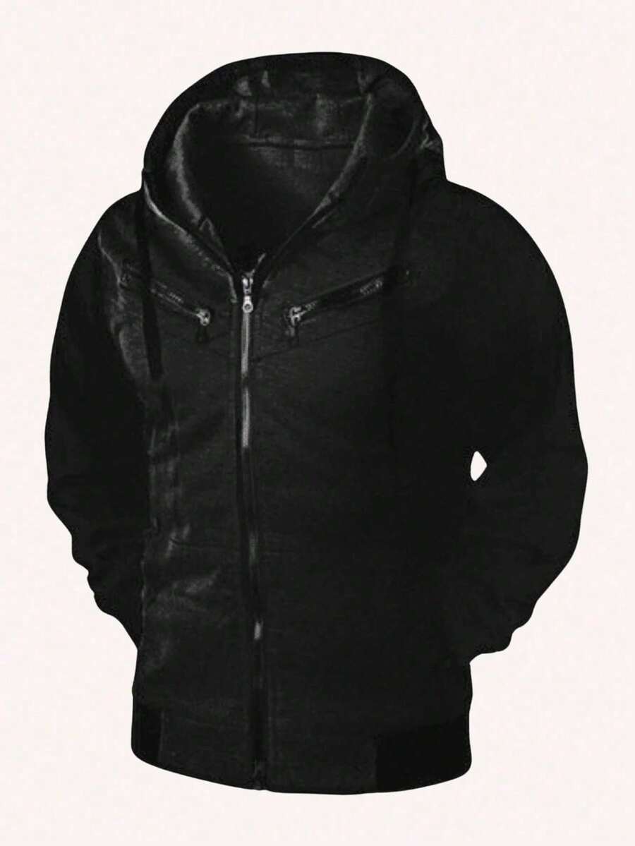 Sweatshirt 03 Stylish Zipper Unisex Cold Weather Top Cotton Coat - 黑色 - 查看 1