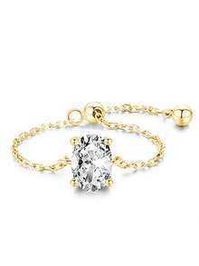 1枚独特链条锆石可调节拇指戒指，S925纯银精致珠宝，女士礼物 - 金色 - 查看 7