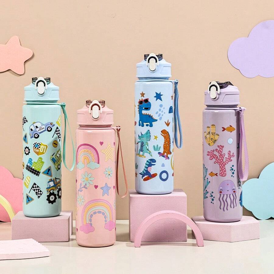 1 件可爱卡通运动水壶 - 800 毫升，吸管杯，带肩带，防漏，防摔，便携 - 适合旅行、户外活动、学生 - 情人节、母亲节、感恩节、圣诞节和新年礼物的理想选择