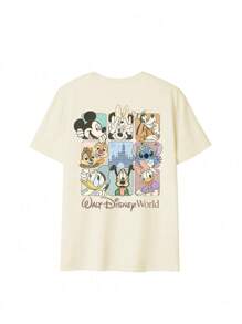 Disney Camiseta de mujer de manga corta con cuello redondo, estampado de dibujos animados del Club de Mickey Mouse, de estilo informal y sencillo, uso diario, para verano, color blanco, tops lindos, colaboración con Disney