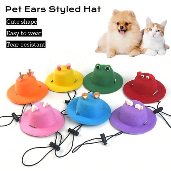 Pet Ear-Shaped Hat - Schattig ontwerp, comfortabel om te dragen | Gladde rand, verfijnd vakmanschap | Elastische band, gemakkelijk te dragen voor huisdieren | Hoogwaardig materiaal, bijtbestendig (geschikt voor katten en honden)