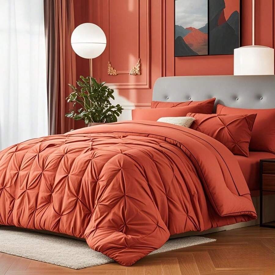 7 Pieces (Full/Queen/King) Elegant Bed In A Bag Comforter Set, Twin(5 Pieces),Stylish Solid Comforter, Soft Microfiber, Comfortable And Warm, Cloud-Like Soft Bedding Set, Bedroom Decor For Spring/Summer/Autumn/Winter, Ideal Gift