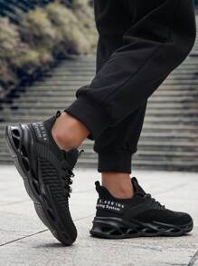 Men's Shock-Absorbing Breathable Splicing Letter Thick-Soled Lace-Up Low-Top Casual Shoes, Chunky Sneakers