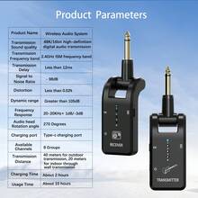 升级版 2.4GHZ 无线吉他系统内置可充电锂电池无线吉他发射器接收器适用于电吉他贝斯电子管乐器