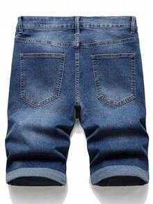 Men's Casual Multi-Pocket Straight Leg Denim Shorts - Dark Wash - View 2