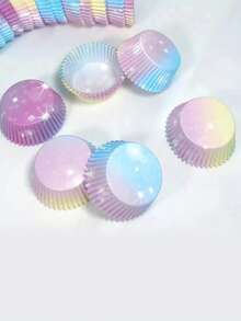 100 件星空渐变纸杯蛋糕内衬，加厚防油甜点包装托盘，耐热烘焙模具，适用于野餐、派对和活动 - 星空紙托 - 查看 7