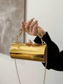1 pieza Bolso de hombro redondo de cadena de alta calidad y moda, bolsa de cosméticos de lujo versátil
