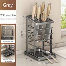 Stainless Steel Knife Holder - Kitchen Countertop Organizer With Drain Tray, Space-Saving Cutlery Storage